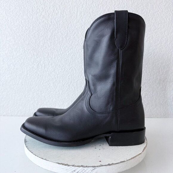 Lane Black Cowboy Boots Mens 10 D Square Toe Western Smooth Leather No Accents - Picture 4 of 11